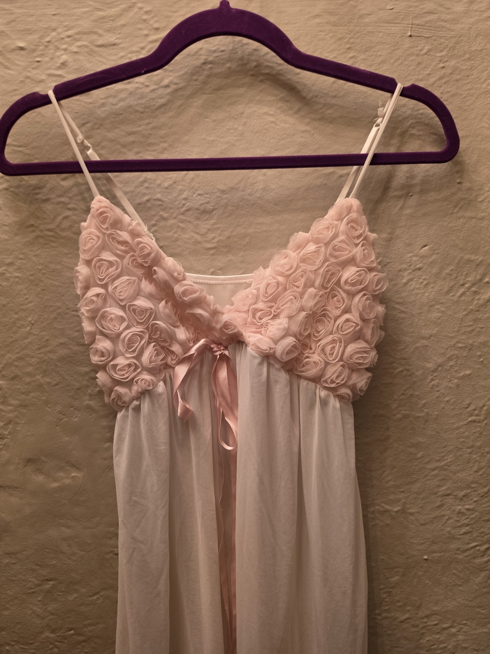La Vie en Rose Pink Rosette Babydoll Nightgown Slip Dress S - Picture 6 of 10